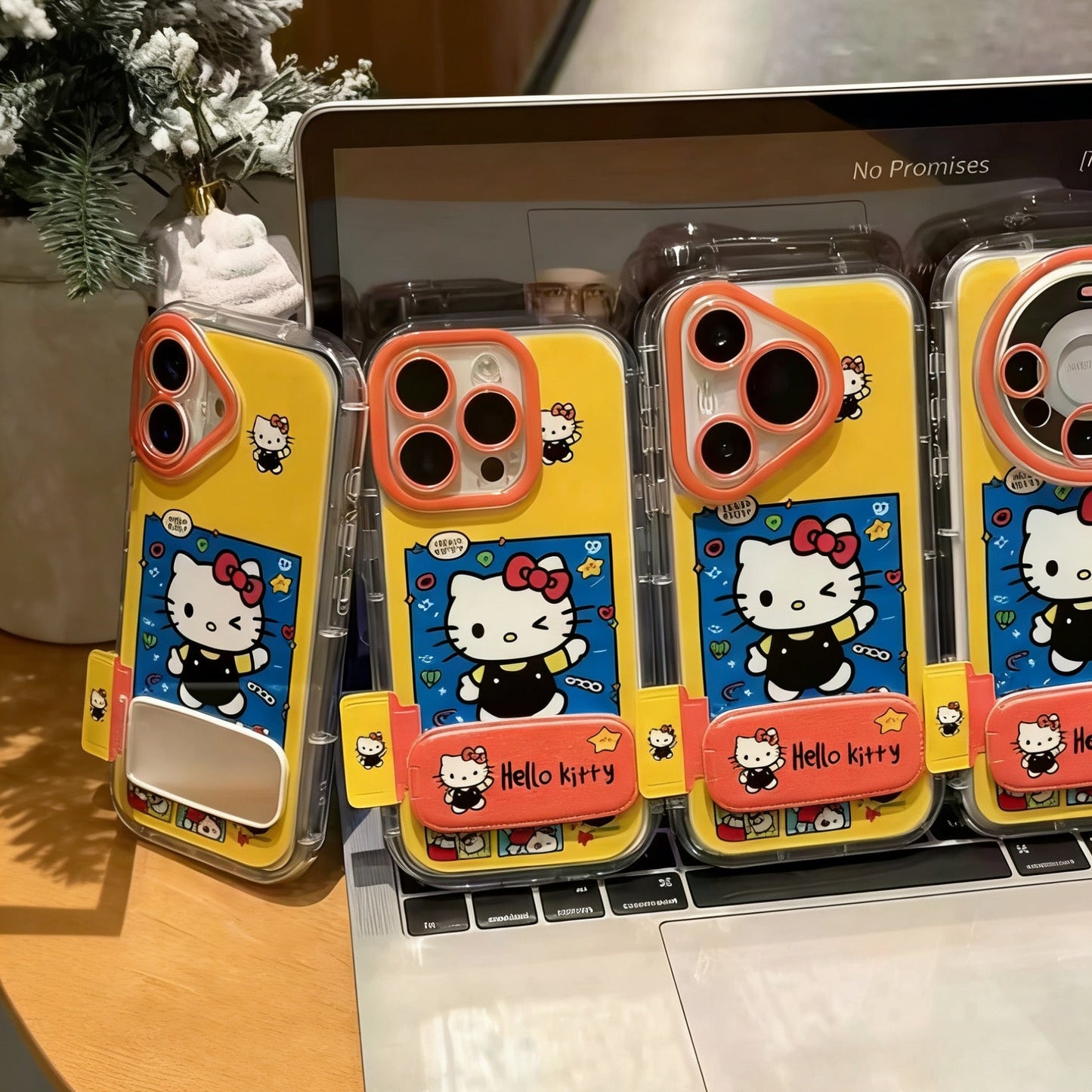 Blue frame waving Kitty cat stand phone case