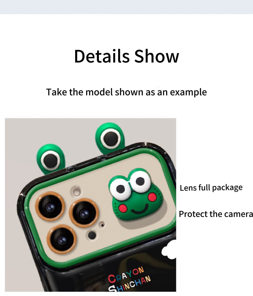 Frog Shin-chan flip phone case with mirror and stand