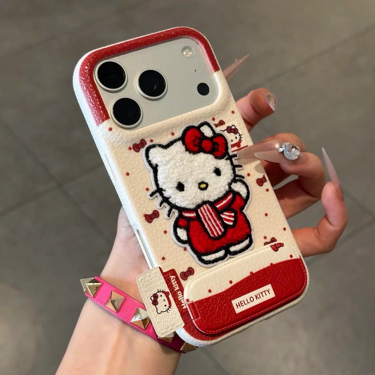 Bowknot embroidered Kitty phone case with stand