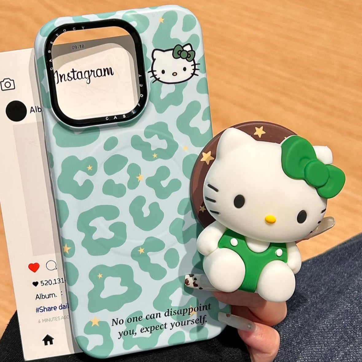Green leopard print Kitty cat magnetic holder phone case