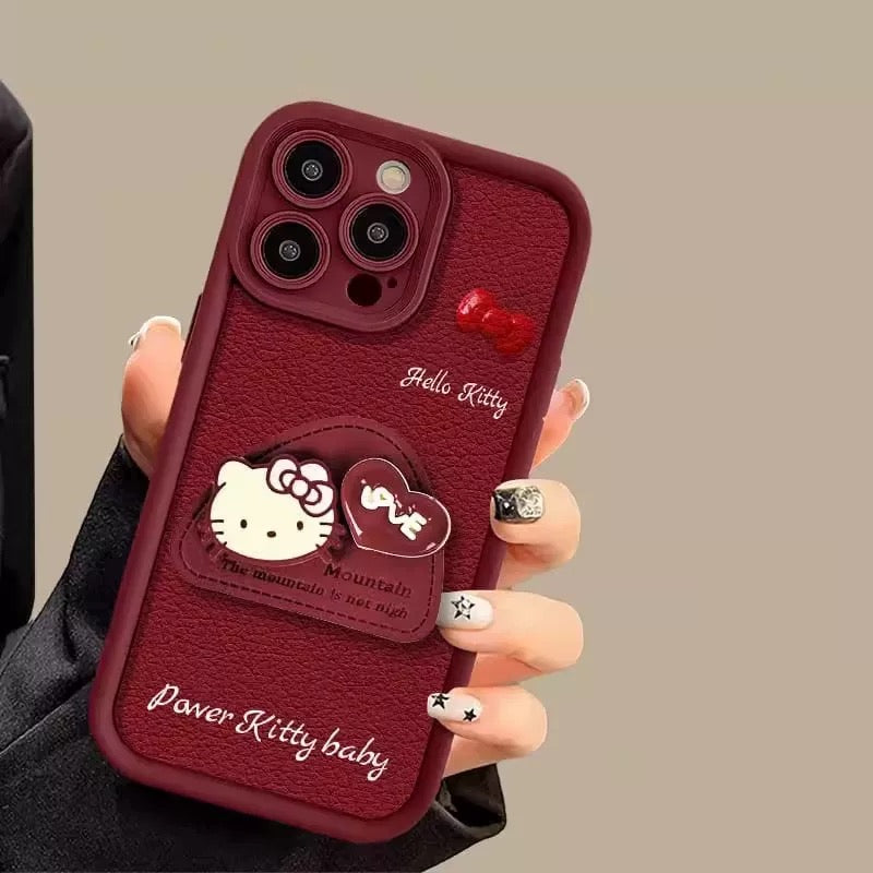 Burgundy bow stand phone case