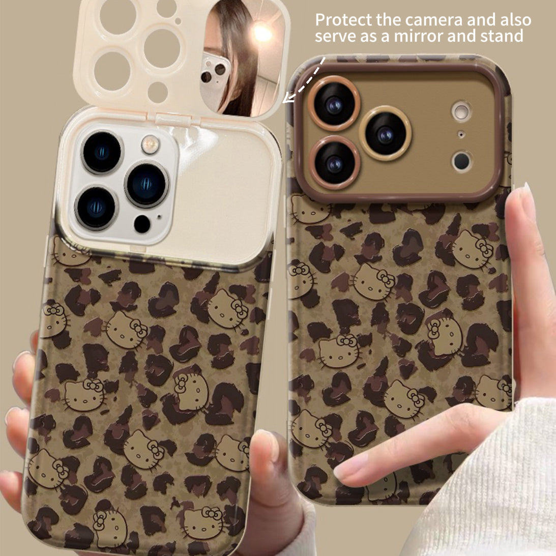 Full-screen Hello Kitty flip phone case (with mirror and stand)