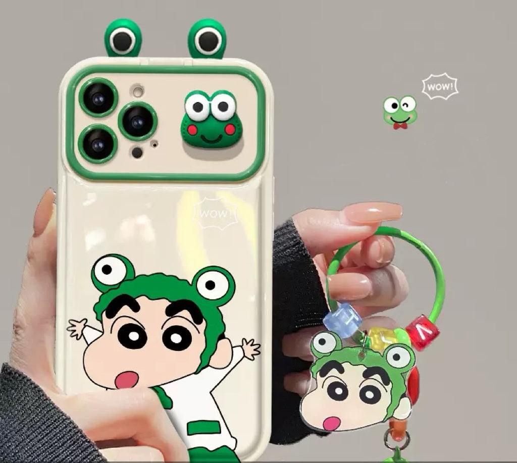 Frog Shin-chan flip phone case with mirror and stand