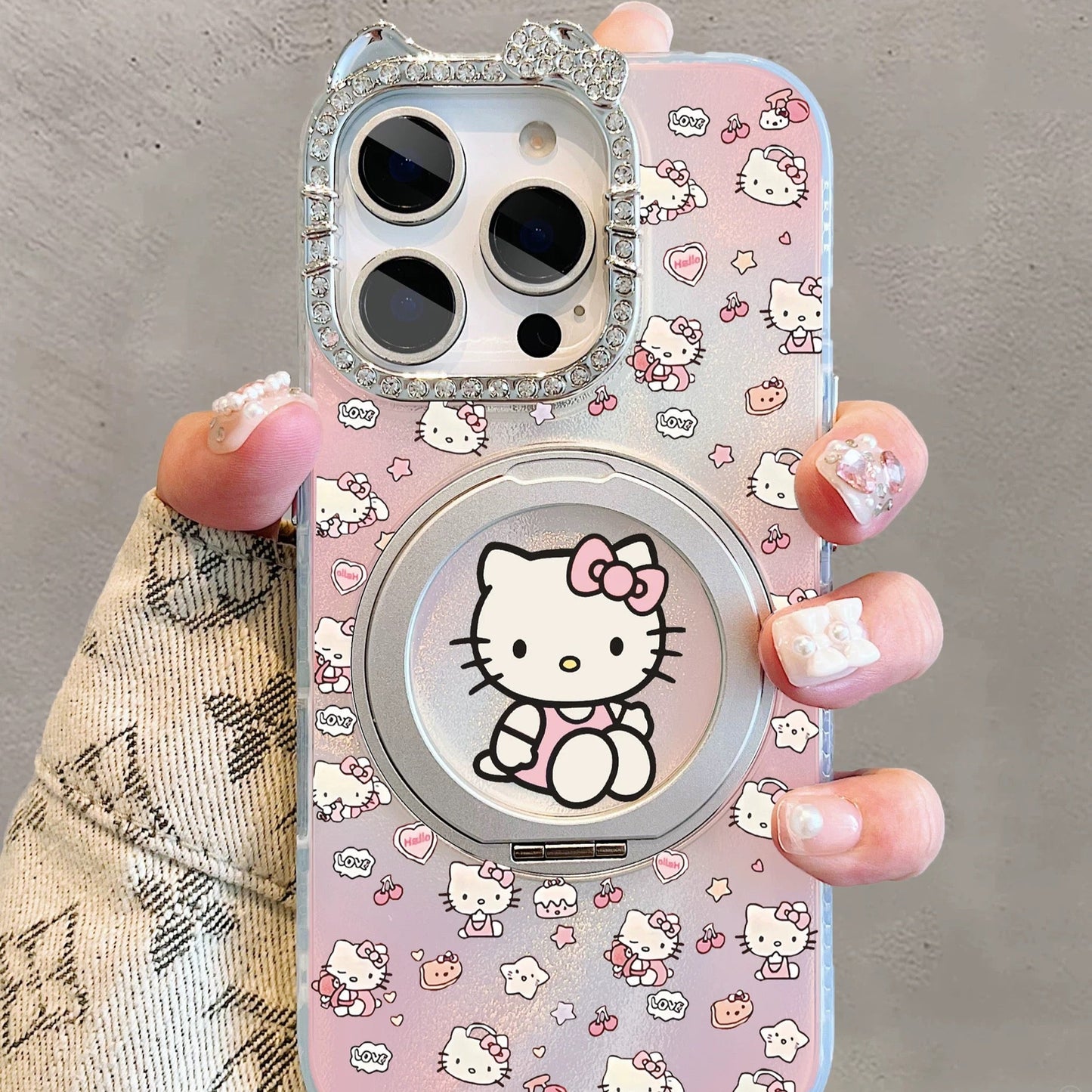 Pink Magnetic Rotating Stand Kitty Phone Case