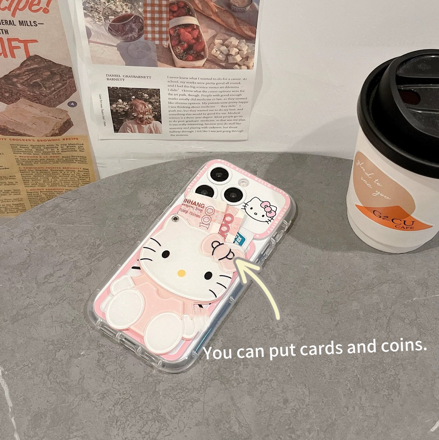 Estuche para teléfono con tarjetero y espejo de Hello Kitty en color rosa