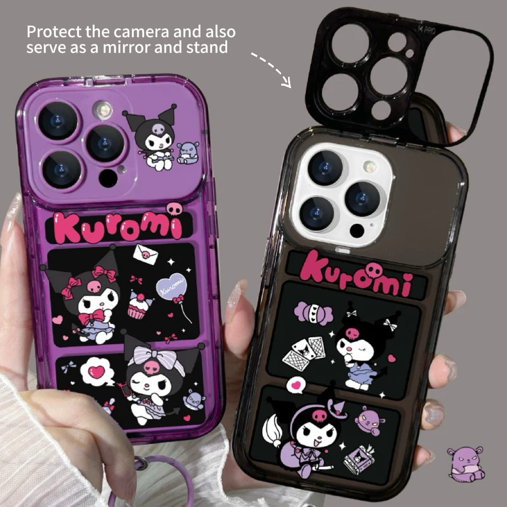 Kuromi flip phone case with mirror and stand