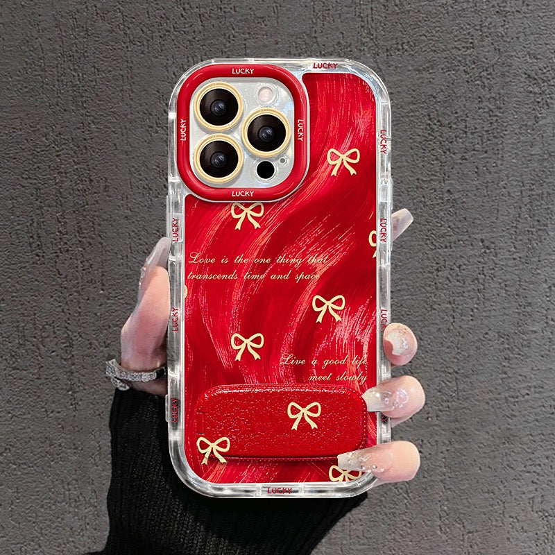Red bow/heart shaped phone case (with mirror and stand)