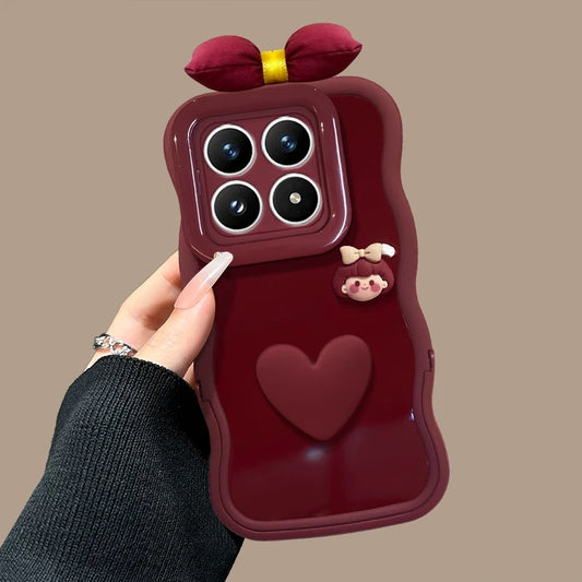 Bow-shaped Heart Girl Invisible Double Stand Phone Case