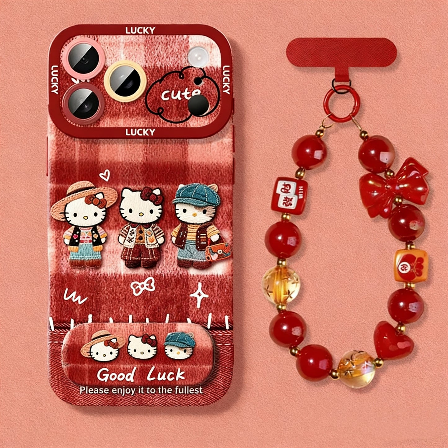 Hello Kitty phone case with a mirror and a stand