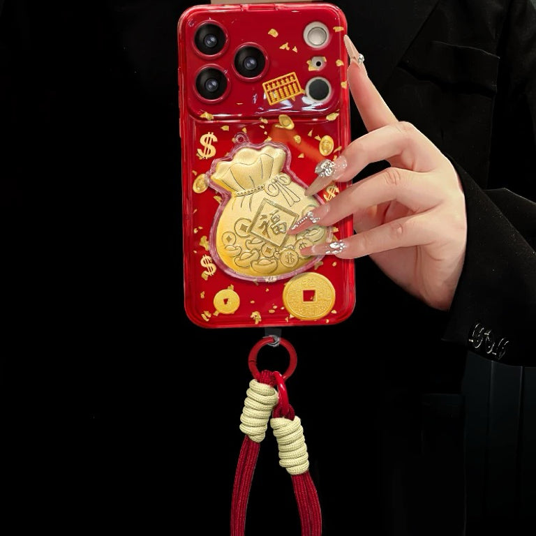 Gold leaf lucky bag design flip mirror phone case