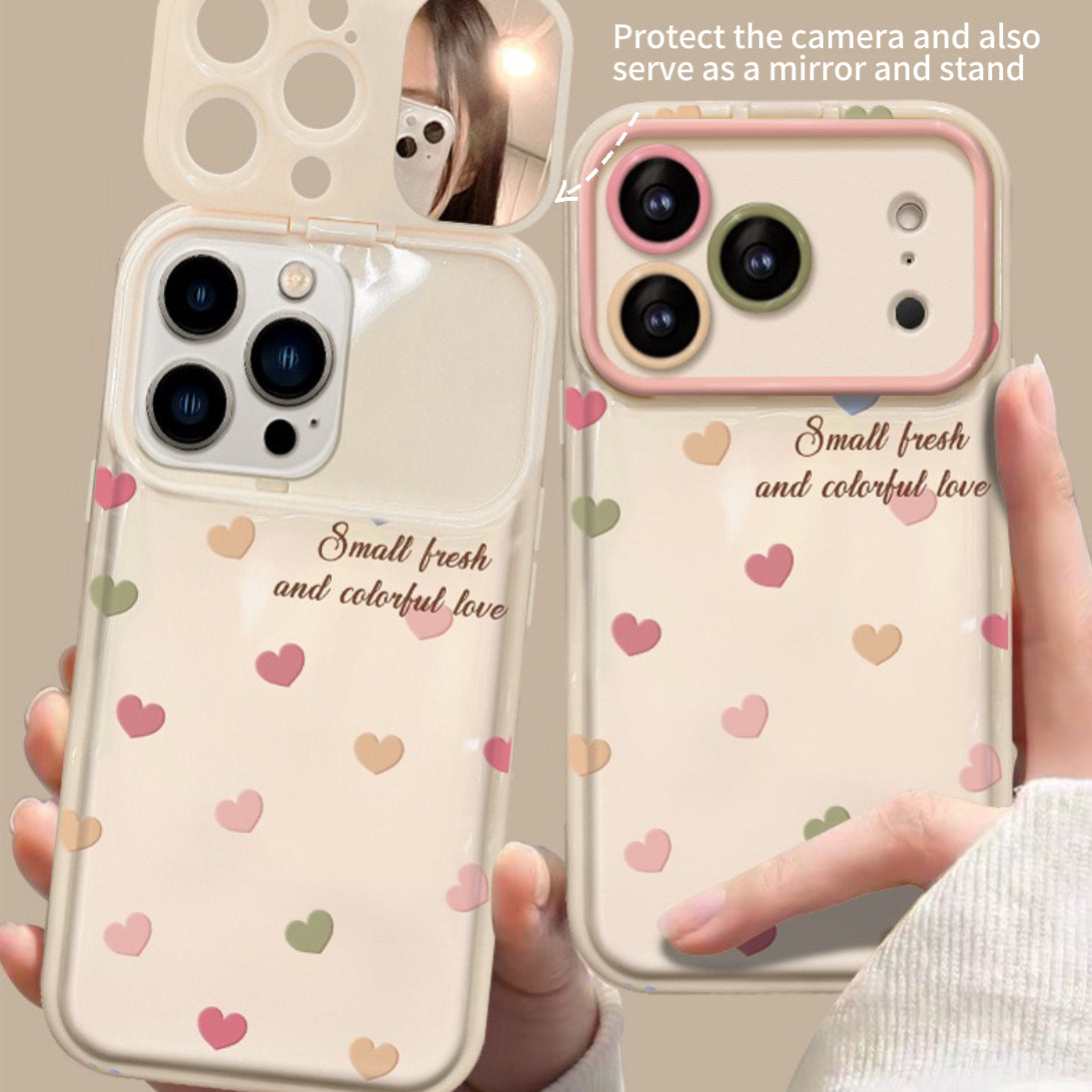 Full-screen colorful heart-shaped flip mirror phone case