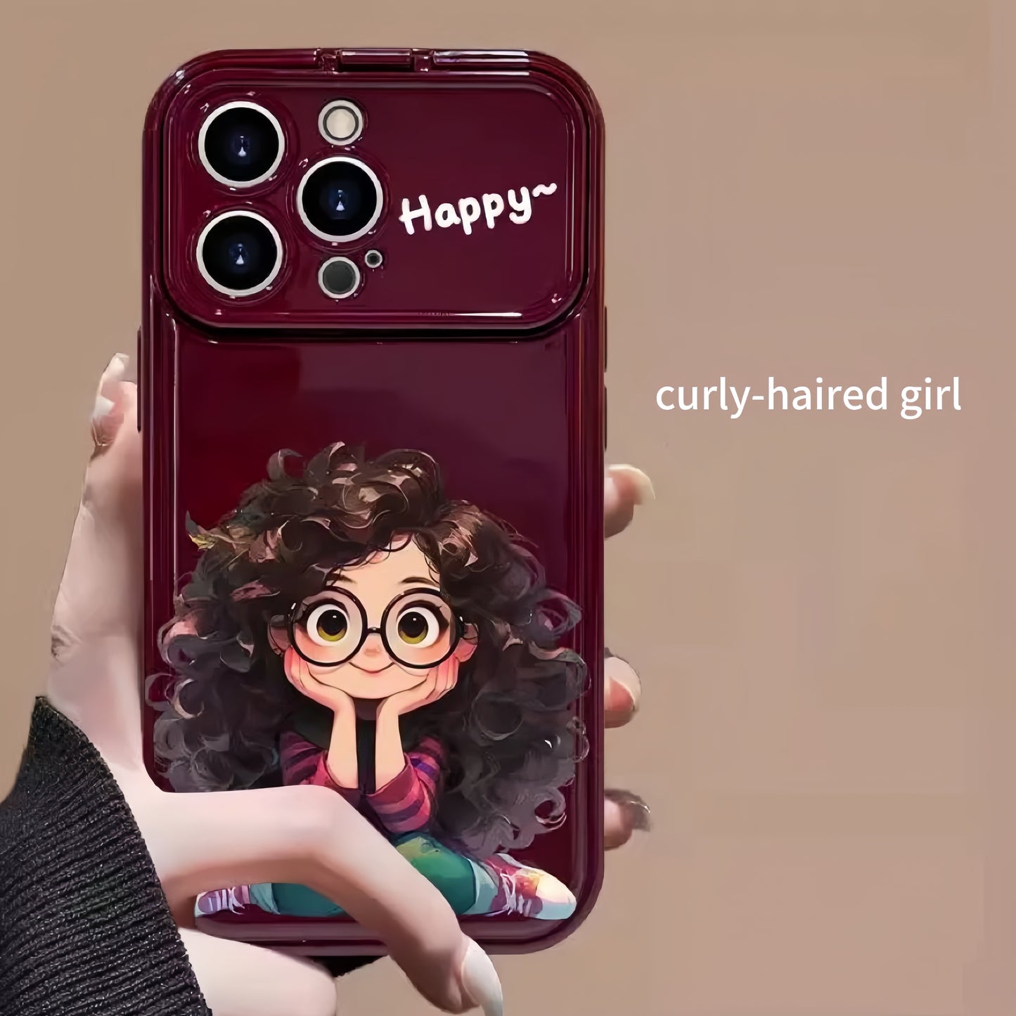 Curly Girl Flip Phone Case with Mirror and Stand