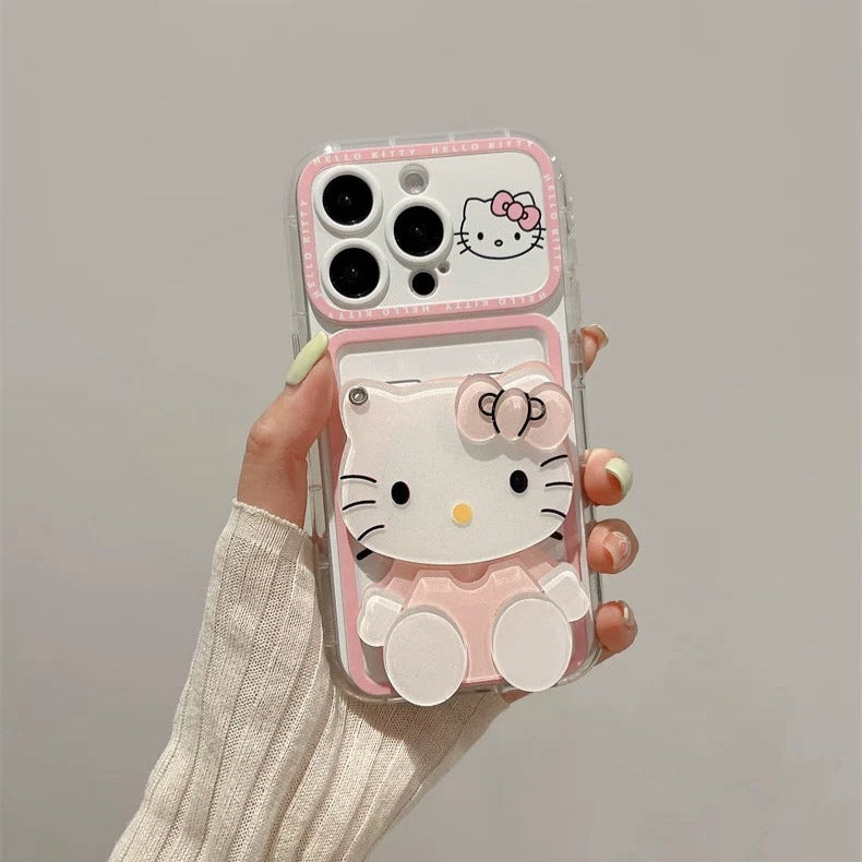 Estuche para teléfono con tarjetero y espejo de Hello Kitty en color rosa