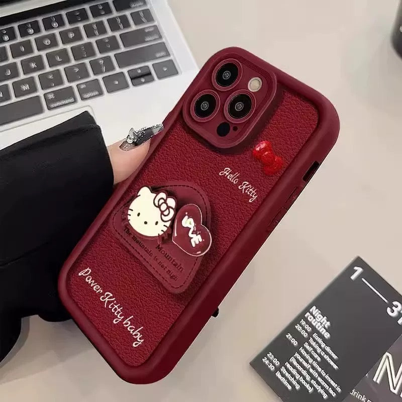 Burgundy bow stand phone case