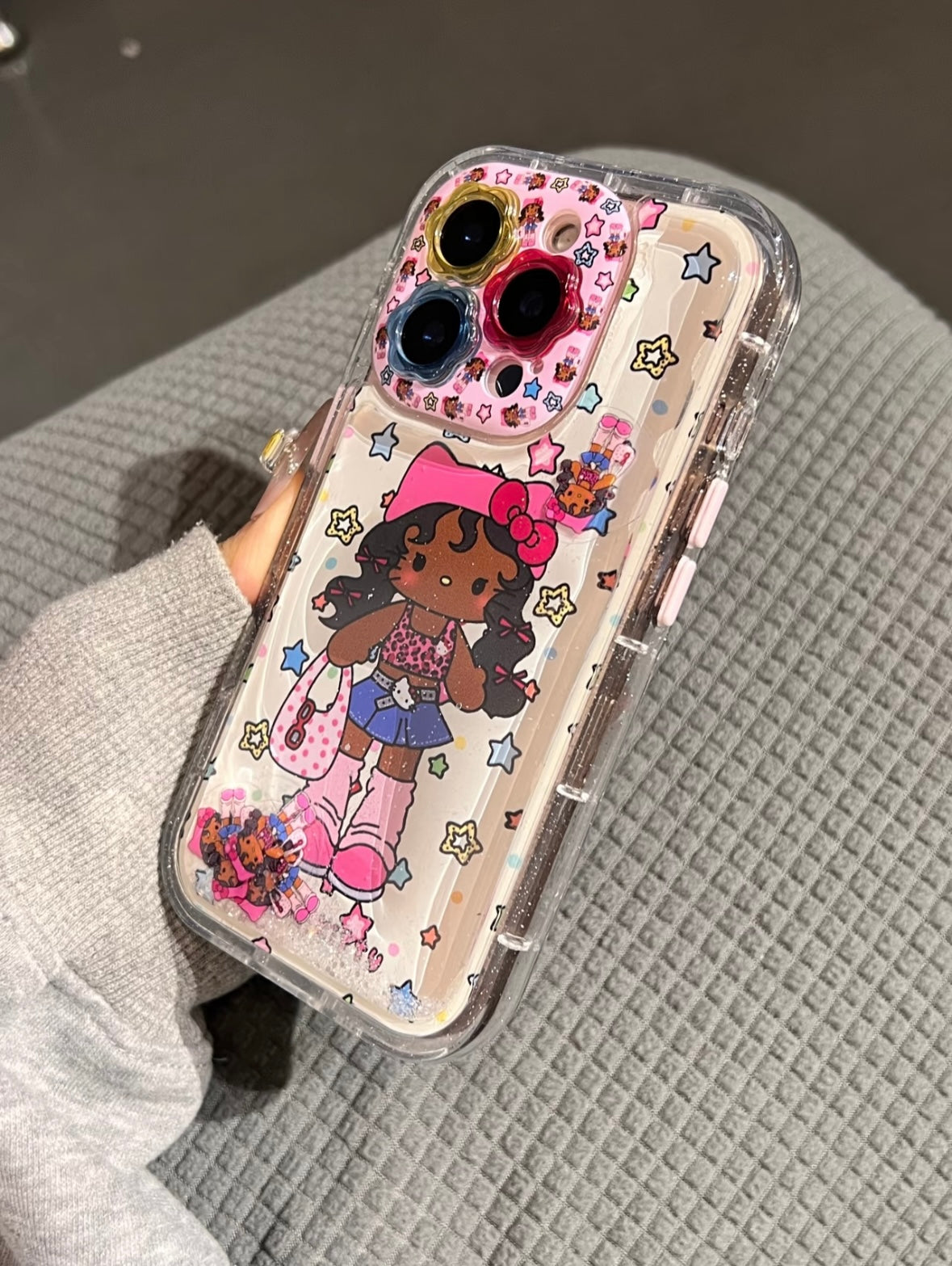 Black leather cat rocking music pendant phone case