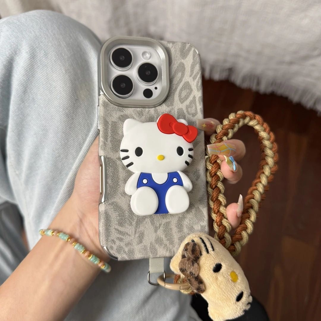 Retro leopard print Kitty cat stand phone case