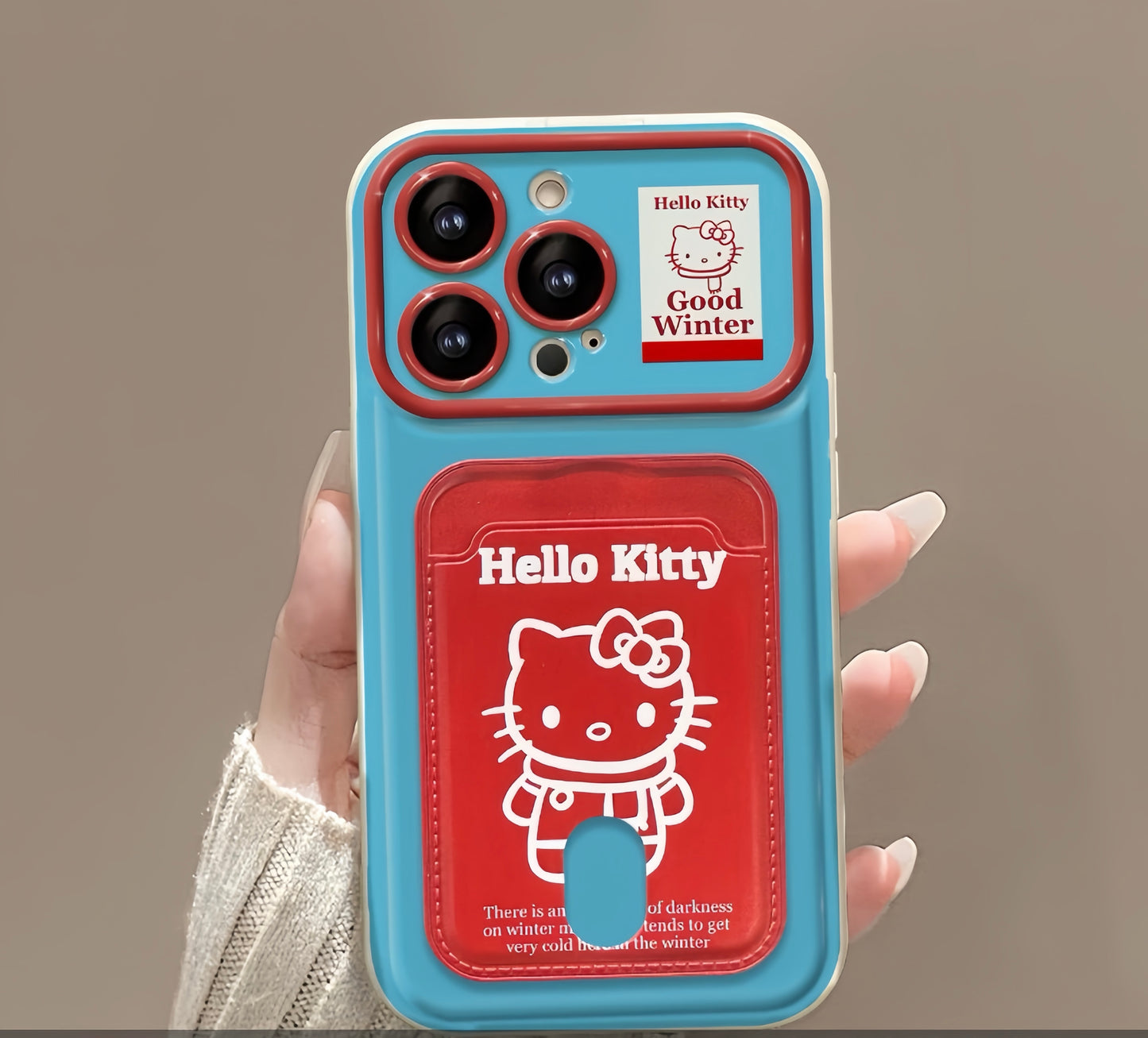 Kitty flip cover with mirror stand card holder phone case
