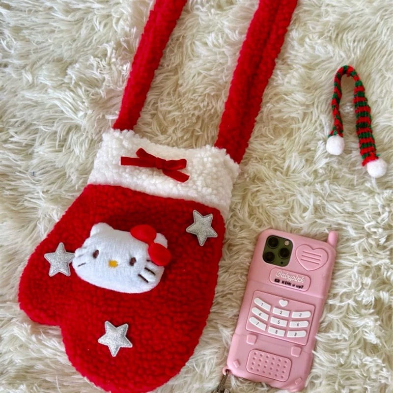 Red Plush Kitty Glove Crossbody Phone Bag