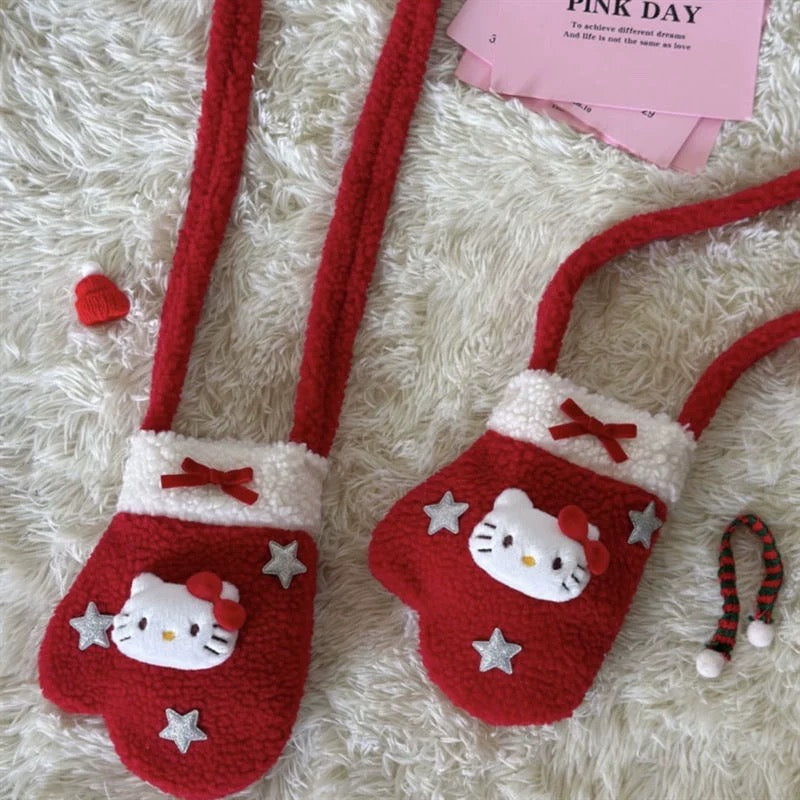 Red Plush Kitty Glove Crossbody Phone Bag