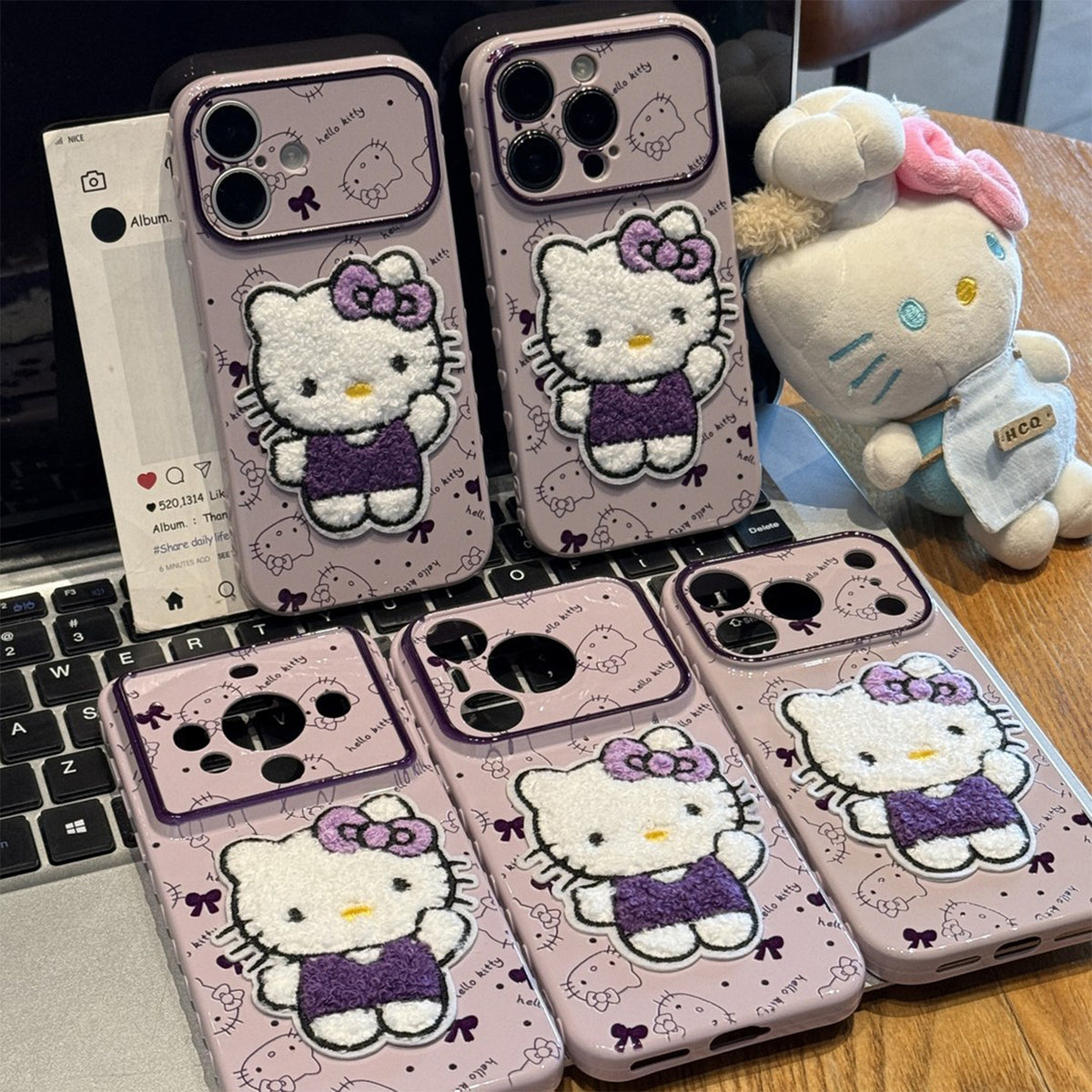 Hello Kitty phone case featuring a pattern of her face all over.