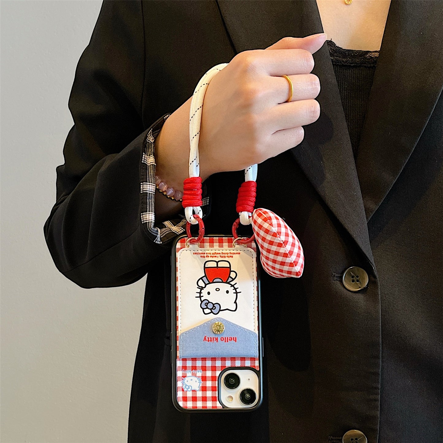 Plaid KT Cat Card Holder Phone Case