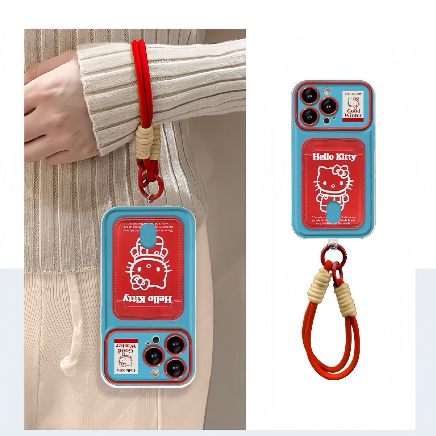 Kitty flip cover with mirror stand card holder phone case