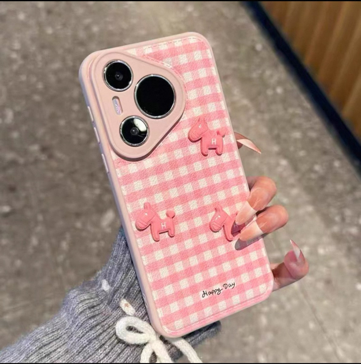 Pink Plaid Pony Stand Phone Case