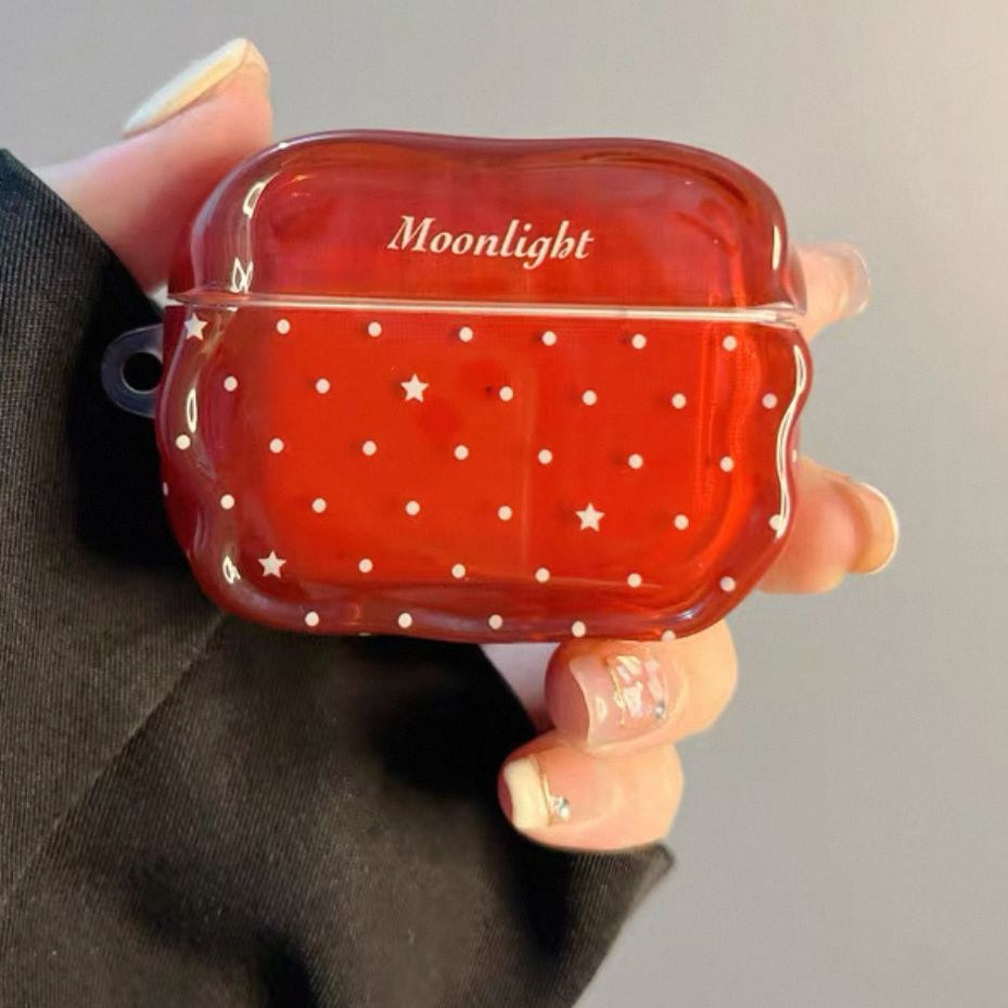 Minimalist Red Star & Polka Dot Earphone Case