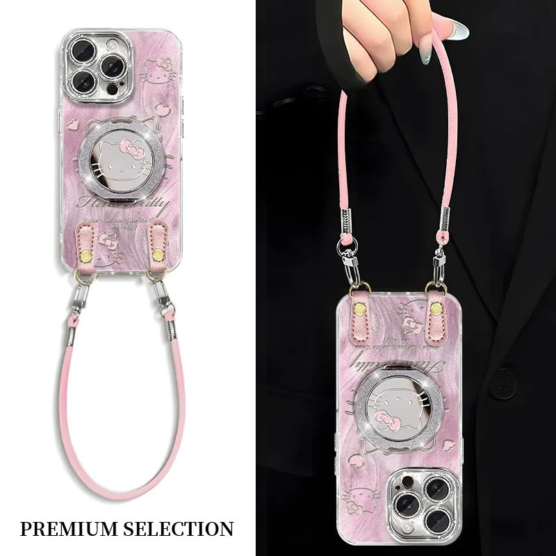 Hello Kitty Phone Case with Mirror, Stand, and Adjustable Lanyard