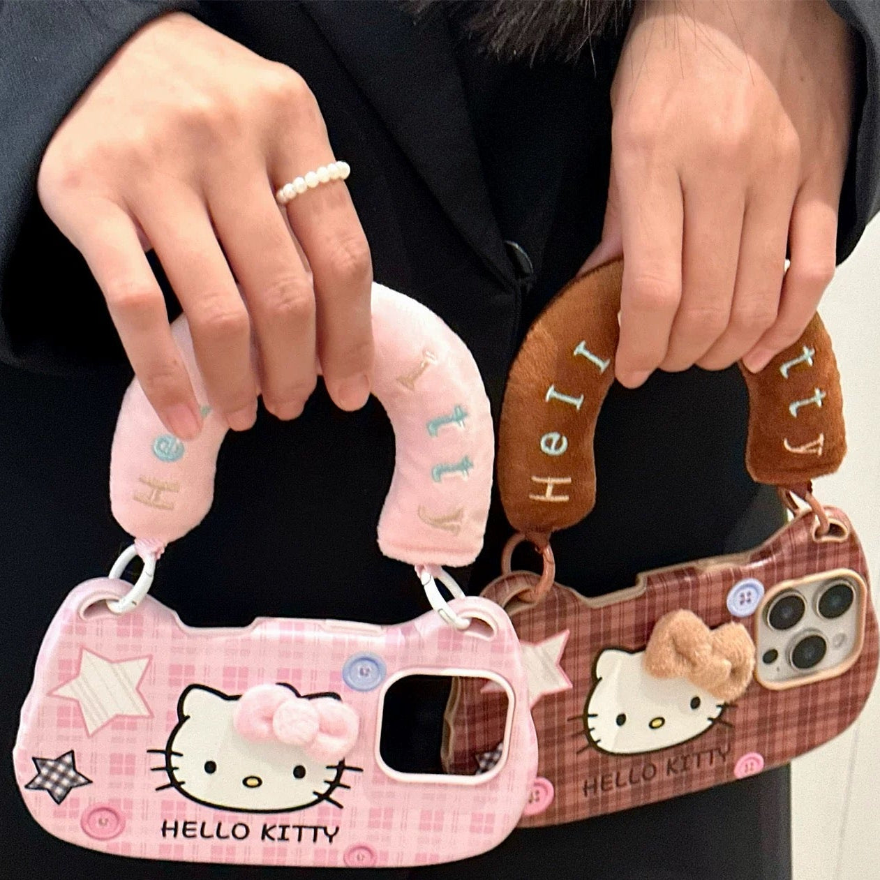 Bag-Style Plaid Hello Kitty Lanyard Phone Case