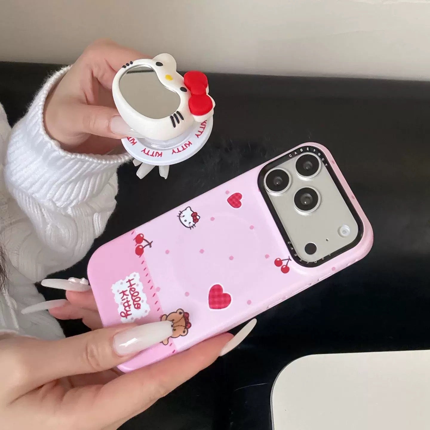 Mirror-Finish Hello Kitty Magnetic Stand Phone Case