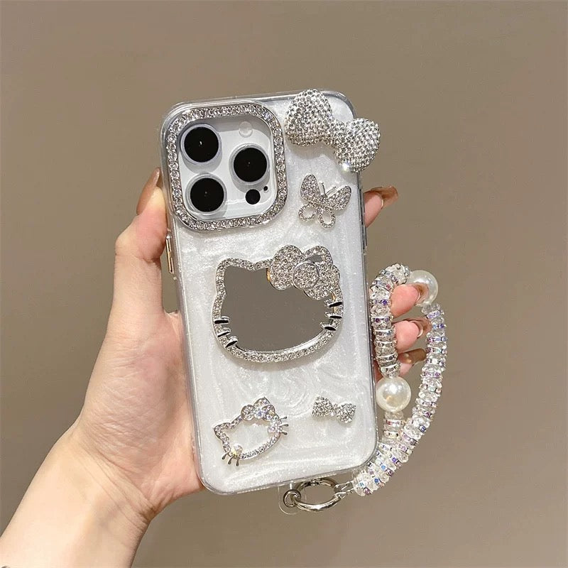 Android phone case with full diamond bow and Hello Kitty cat mirror