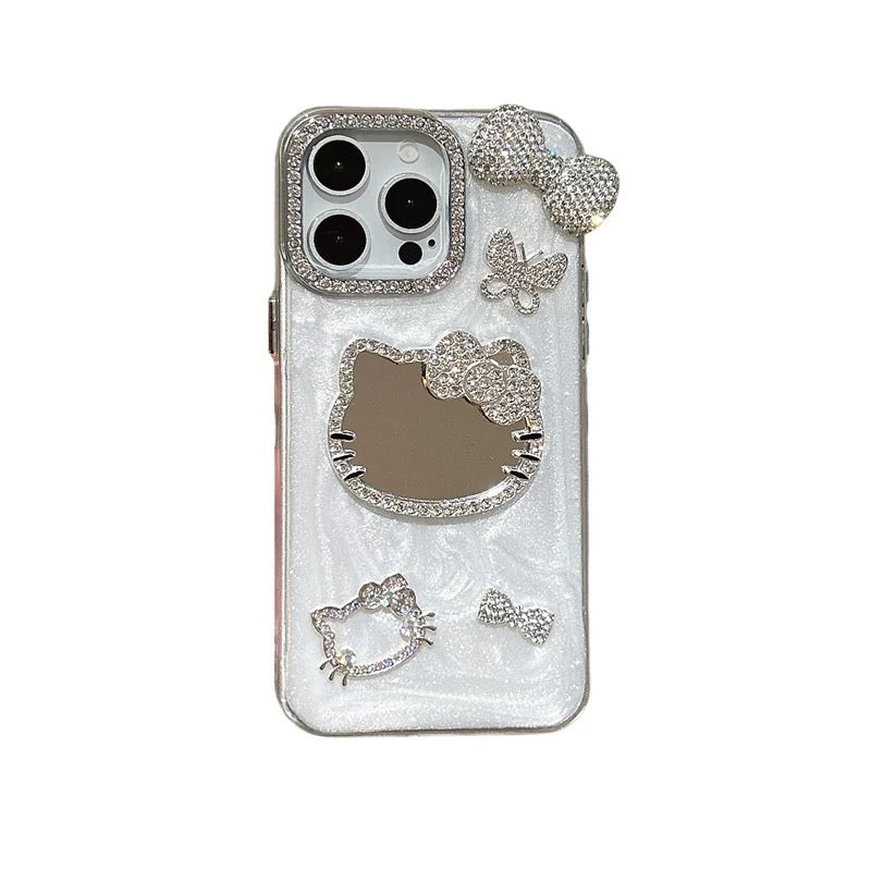 Android phone case with full diamond bow and Hello Kitty cat mirror