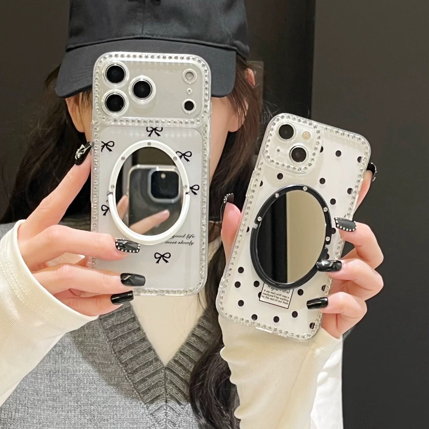 Polka Dot, Letter, and Bow-Knot Phone Case with Mirror Stand