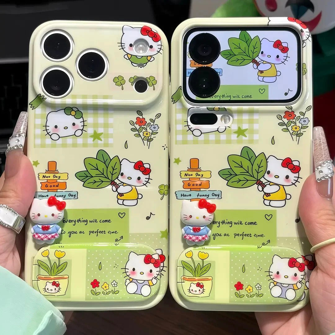 Five-Petal Flower Plaid Plush Phone Case with Stand