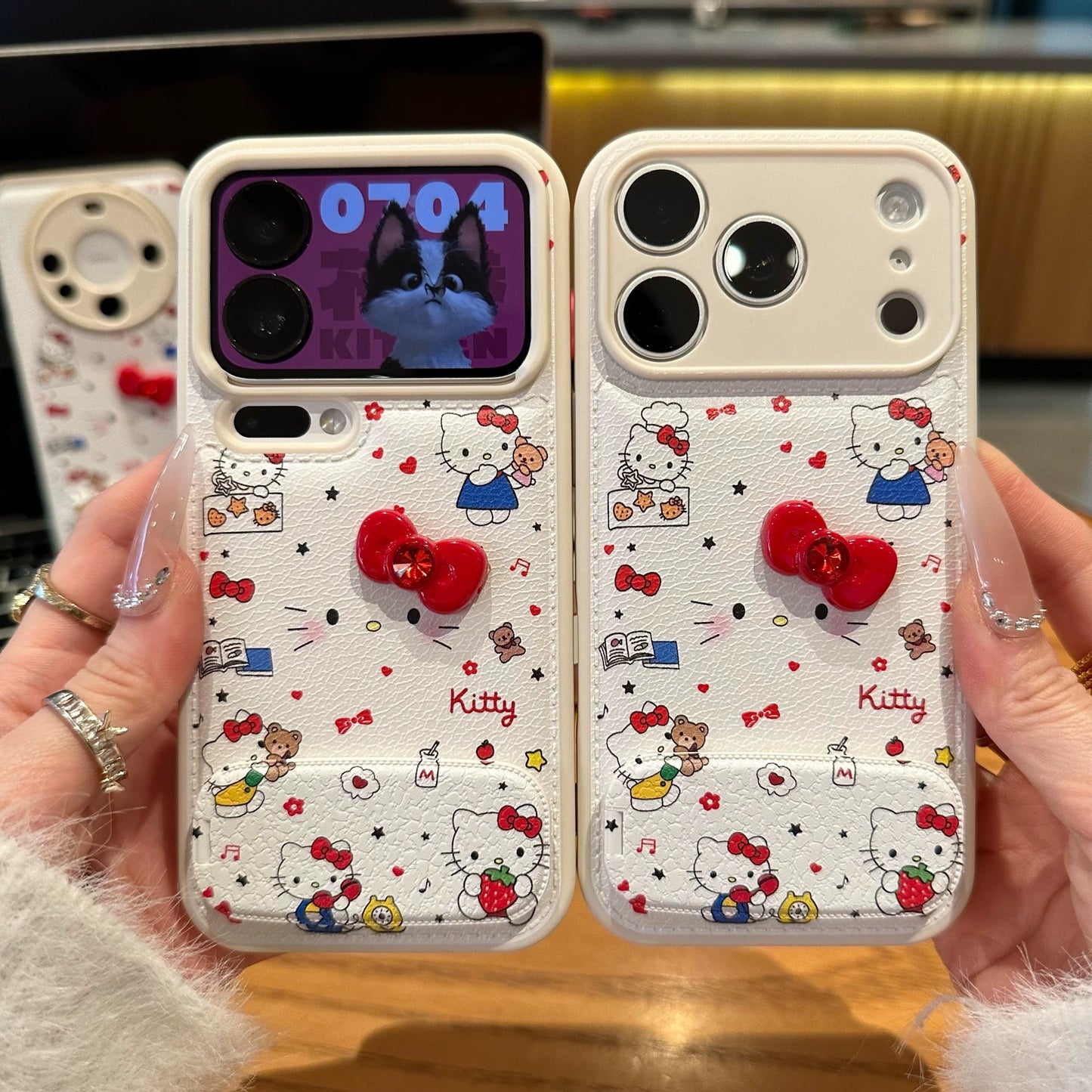 Étui de téléphone portable miroir chaton nœud papillon 3D