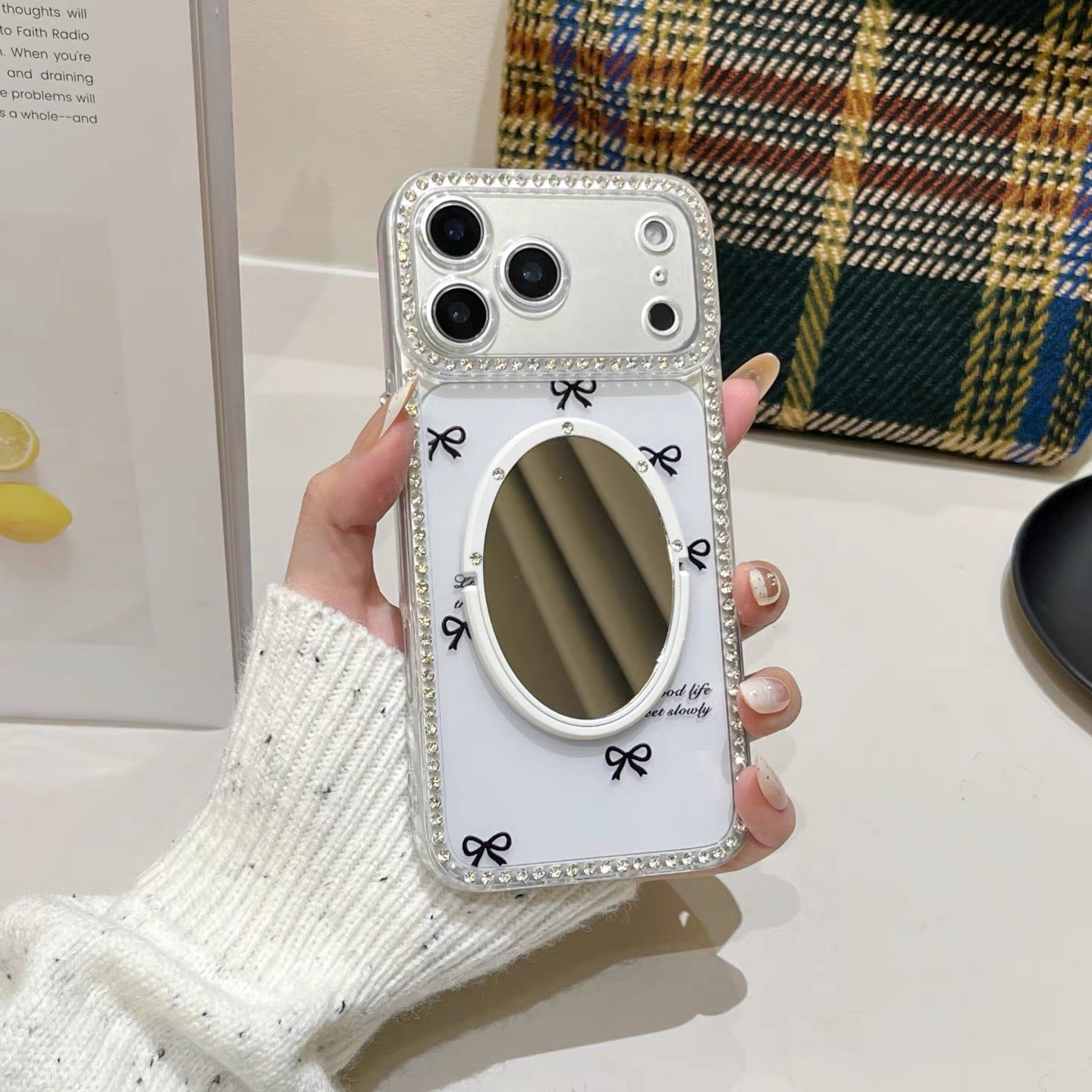 Polka Dot, Letter, and Bow-Knot Phone Case with Mirror Stand