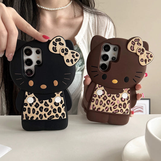 Coque de téléphone Samsung à motif léopard et nœud papillon chat