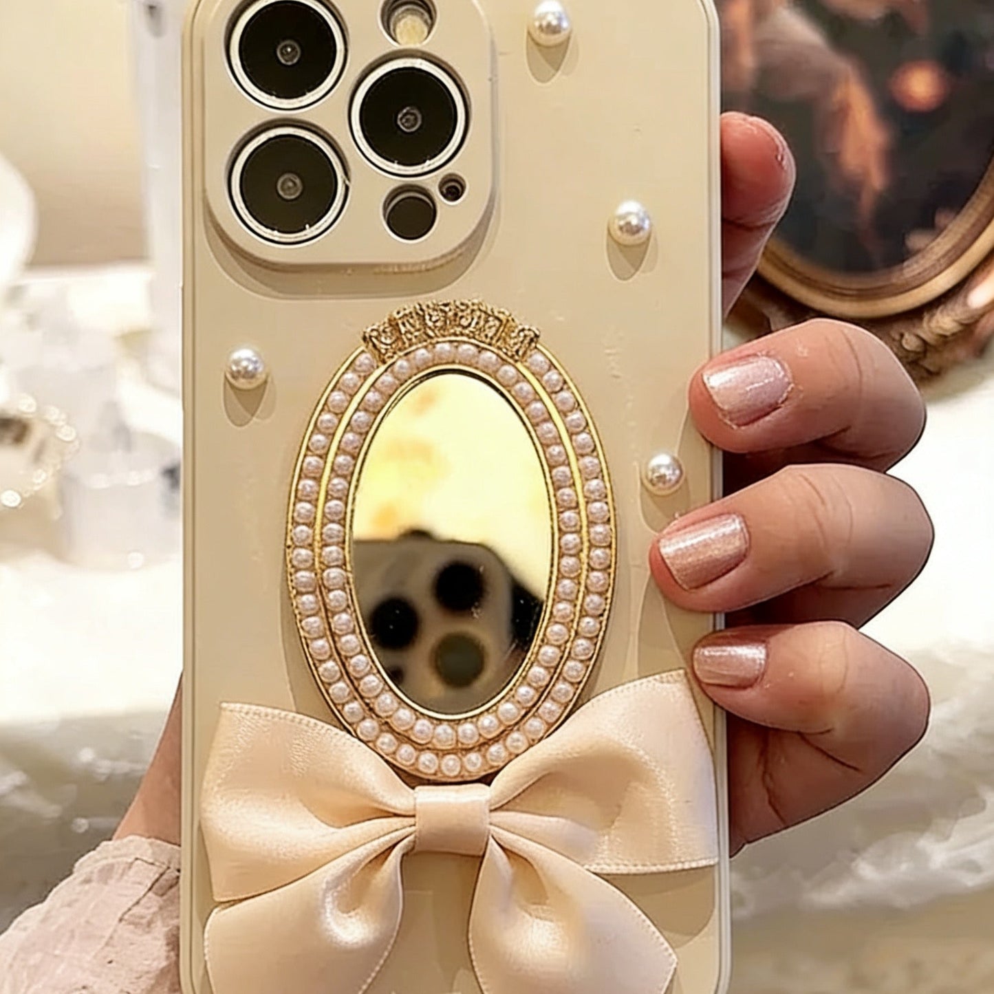 Pearl Bowknot Mirror Phone Case