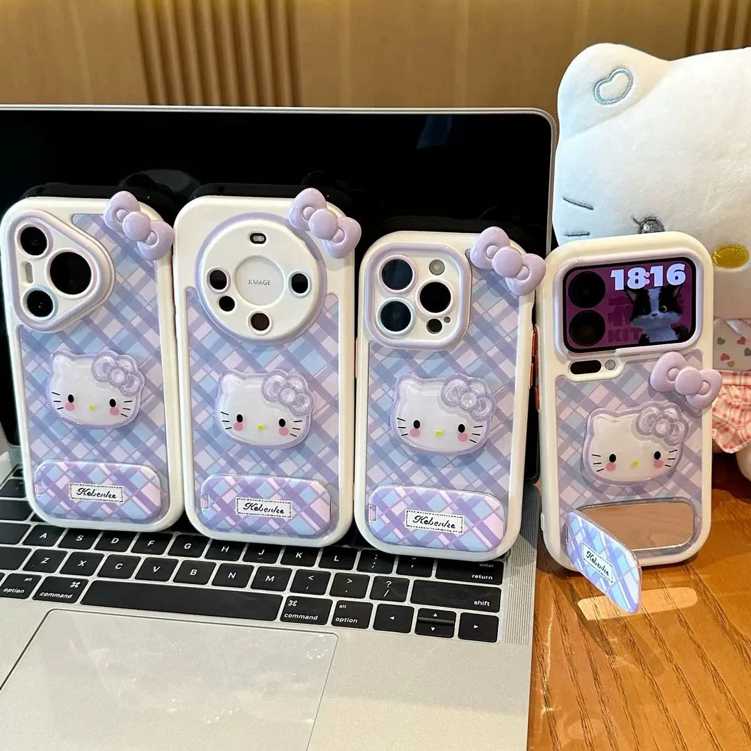 Purple Plaid Hello Kitty Mirror Phone Case