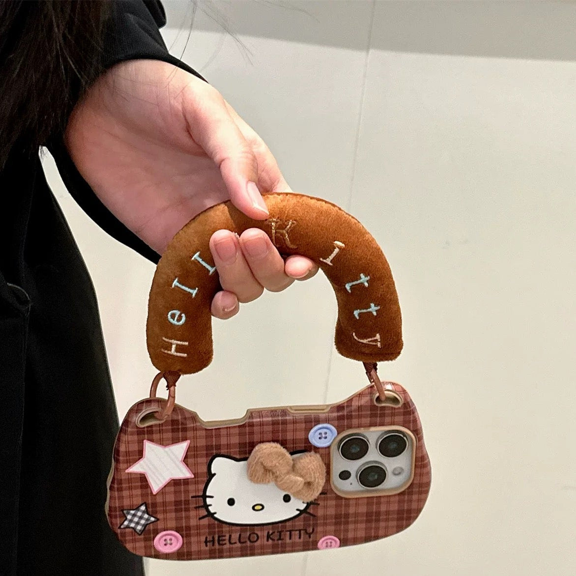 Bag-Style Plaid Hello Kitty Lanyard Phone Case
