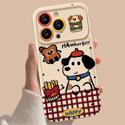 Étui de téléphone à miroir rabattable en forme de chiot hamburger