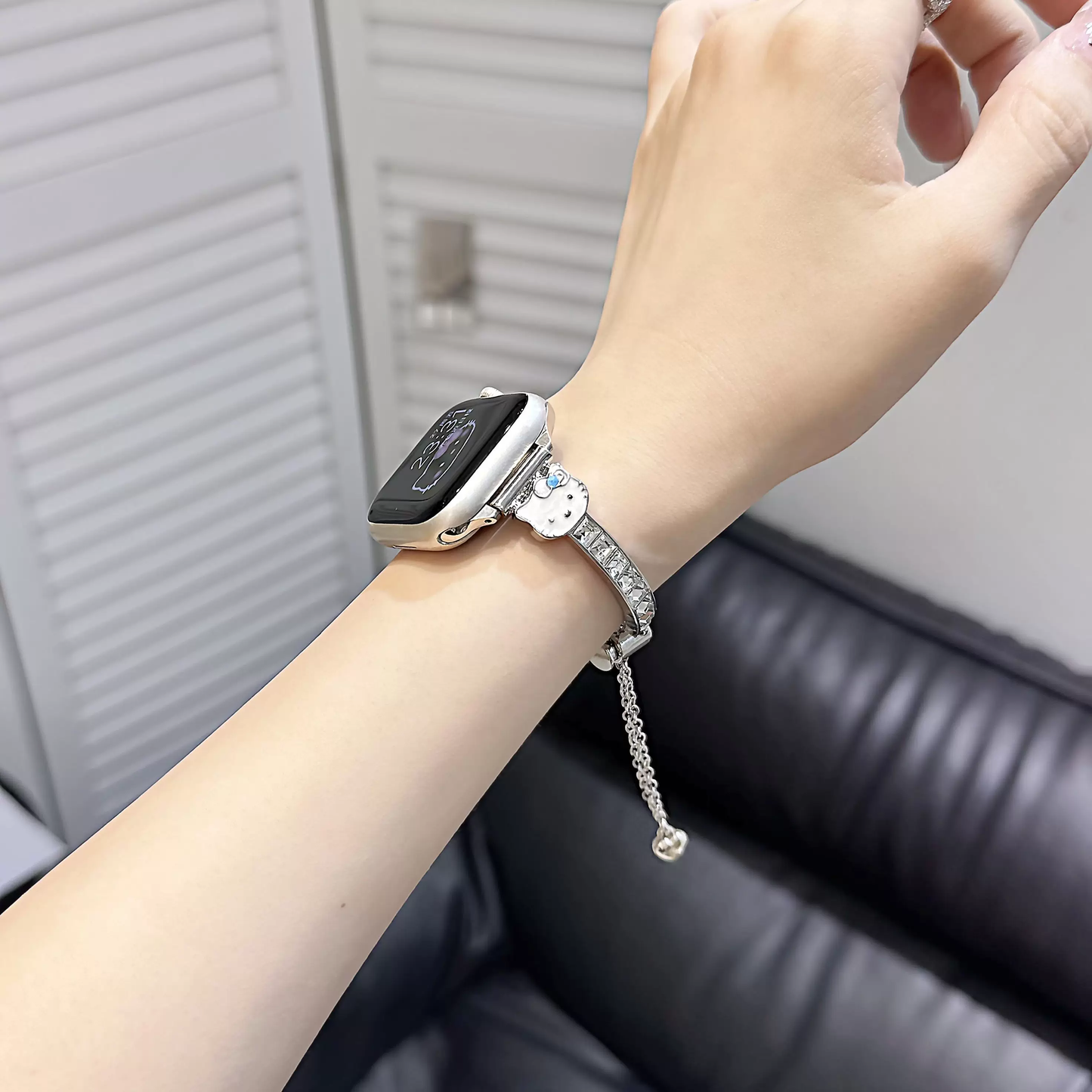 Hello Kitty-style rhinestone bracelet-style watch strap