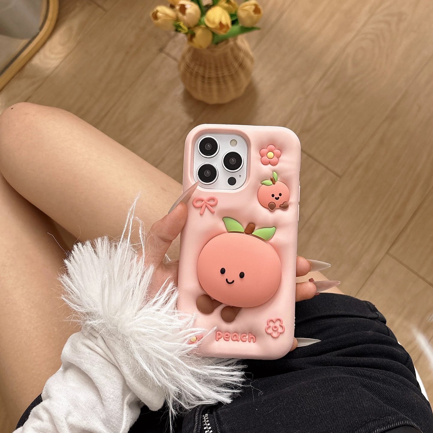 Fun & Creative Cartoon Squeezable Stress-Relief Peach Phone Case