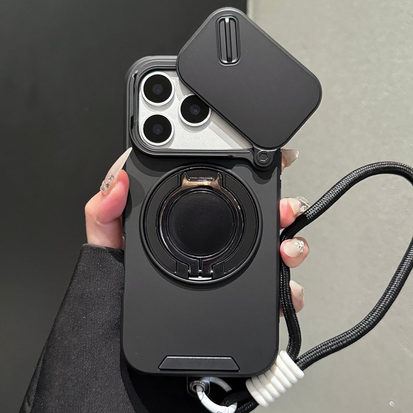 Slide-Cover, Rotating Magnetic Stand, and Lanyard Phone Case