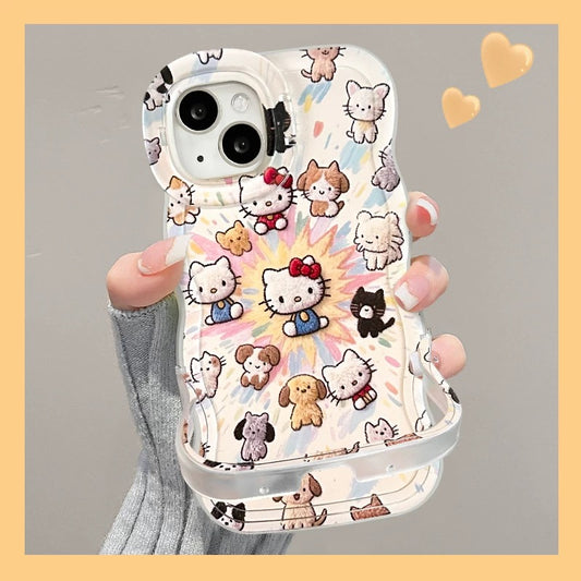 고양이와 강아지 디자인의 듀얼 스탠드 휴대폰 케이스