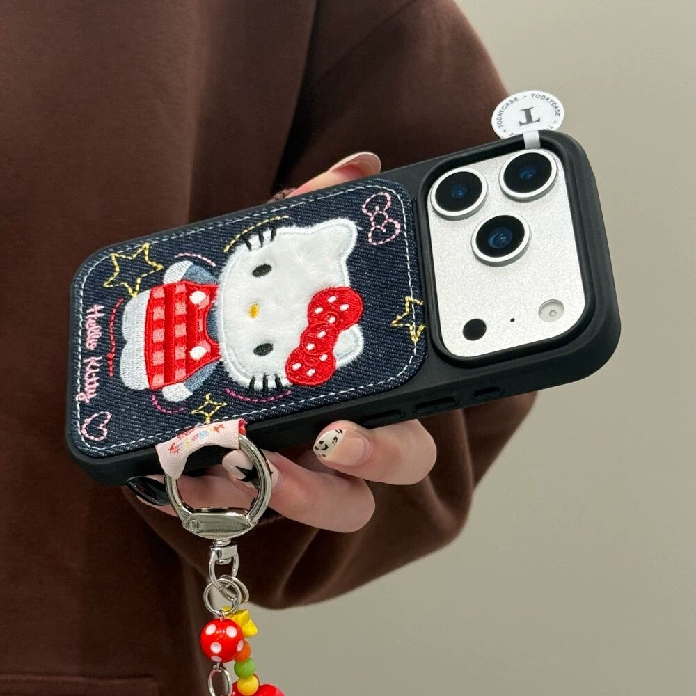 Denim Embroidered Vest Hello Kitty Phone Case