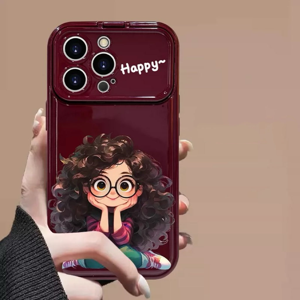 Android Curly Girl Flip Phone Case with Mirror and Stand