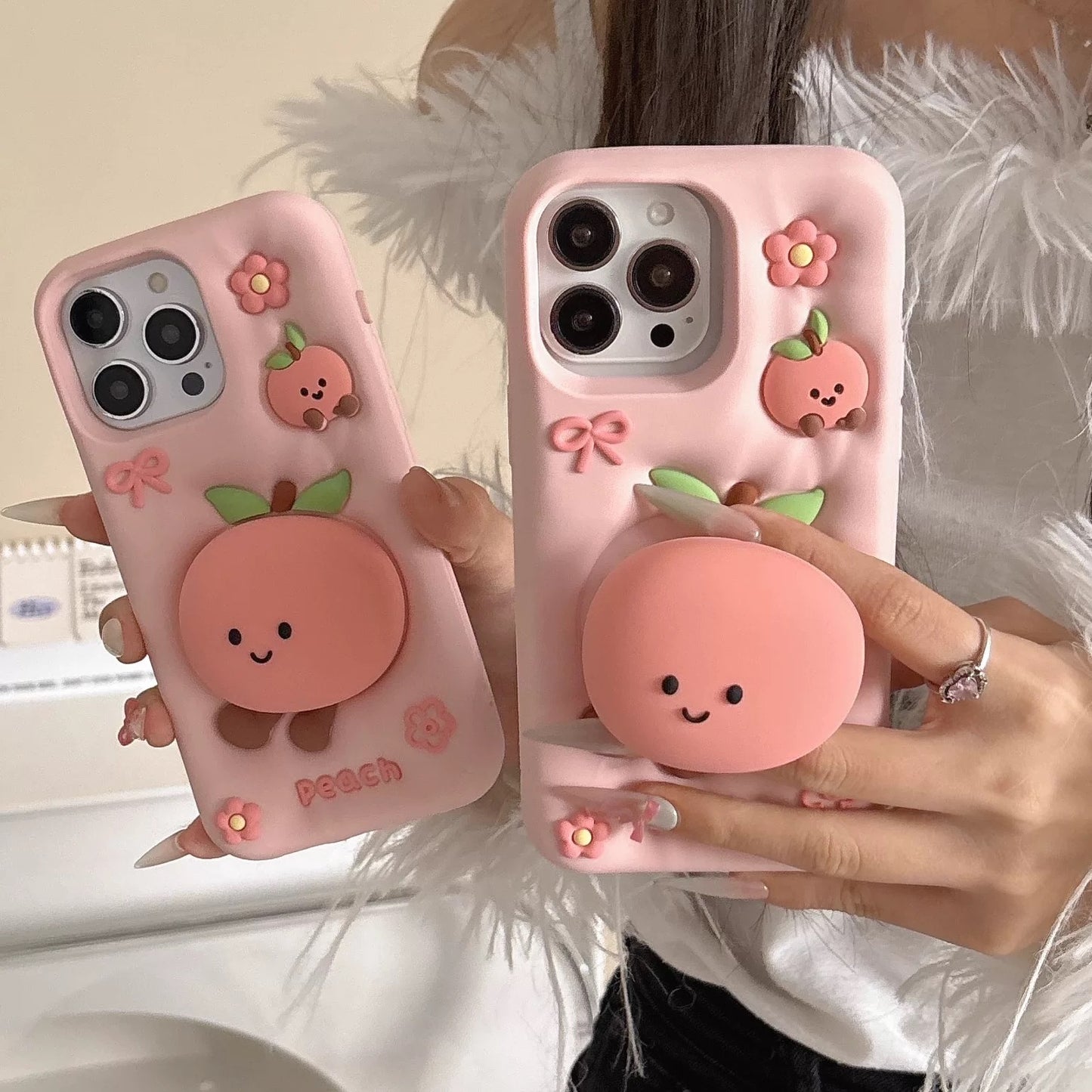 Fun & Creative Cartoon Squeezable Stress-Relief Peach Phone Case
