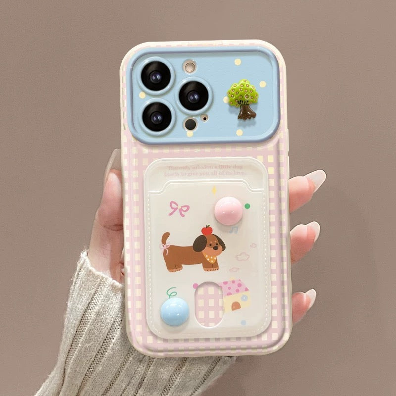 Cute Puppy Card Holder Flip Phone Case